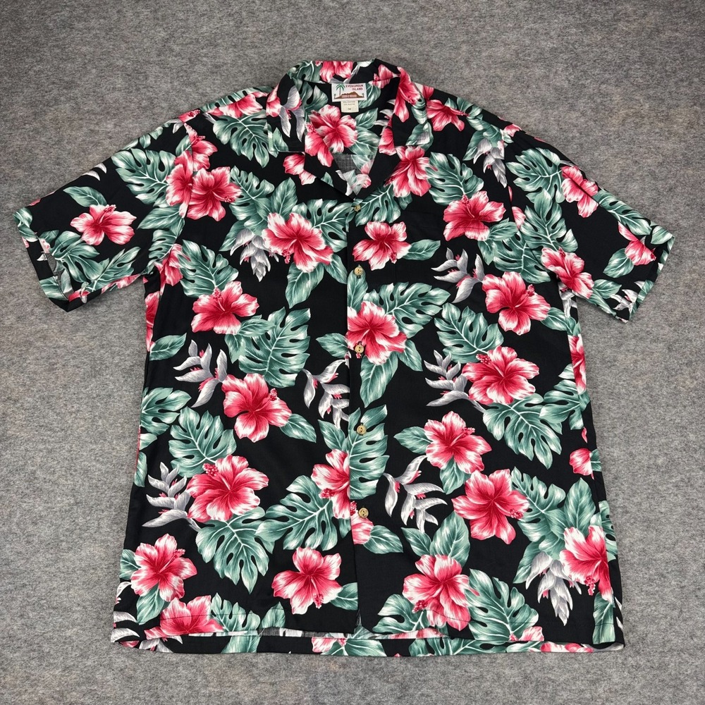 Vintage Evergreen Island Hawaiian Shirt Floral Hibiscus Mens Medium M
